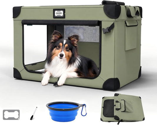 36 Inch Soft Collapsible Dog Crate Green with Waterproof and Easy to Clean