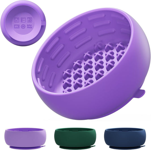 Purple Dog Puzzle Toy & Lick Mat for Bathing - Grooming Helper & Boredom Buster Slow Feeder Bowl with Suction Cups for Dogs and Cats - Interactive Treat Dispenser(Only for Small Dogs)