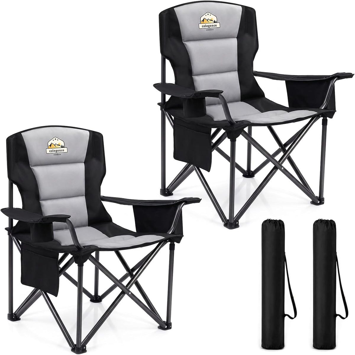 Colegence Oversized Heavy Duty Camping Chairs, 2 Pack, 450 Lb, Black