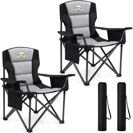 Colegence Oversized Heavy Duty Camping Chairs, 2 Pack, 450 Lb, Black