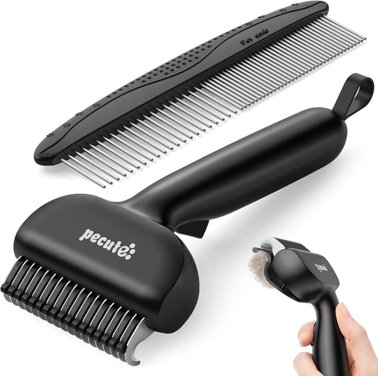 Self-Cleaning Deshedding Dog Cat Brush, Thick Double Coat Undercoat Rake