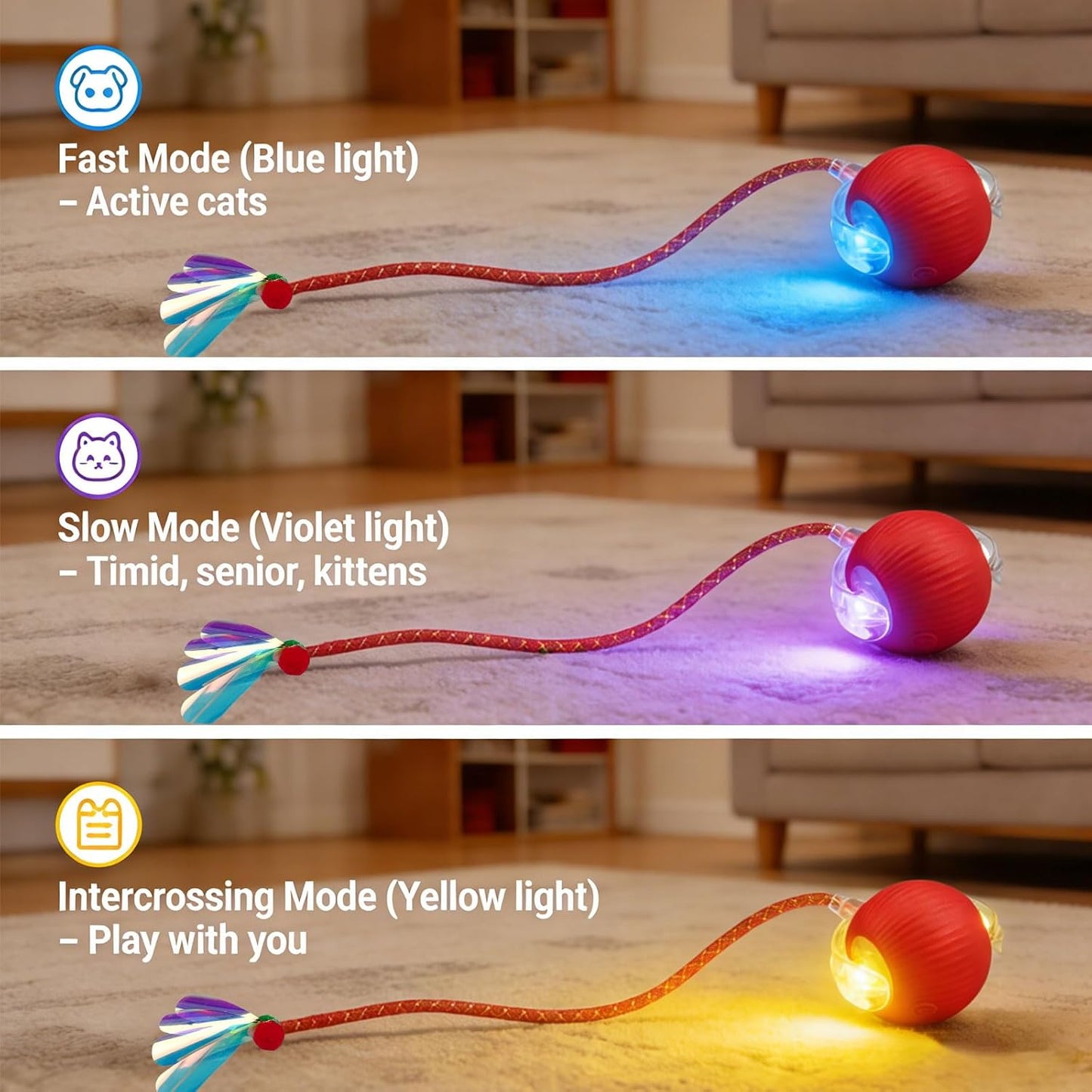 New Upgraded Interactive Cat Toy Ball – Smart Automatic Rolling Stimulating Chasing Teaser Ball for Bored Indoor Adult Cats and Dogs (Red)