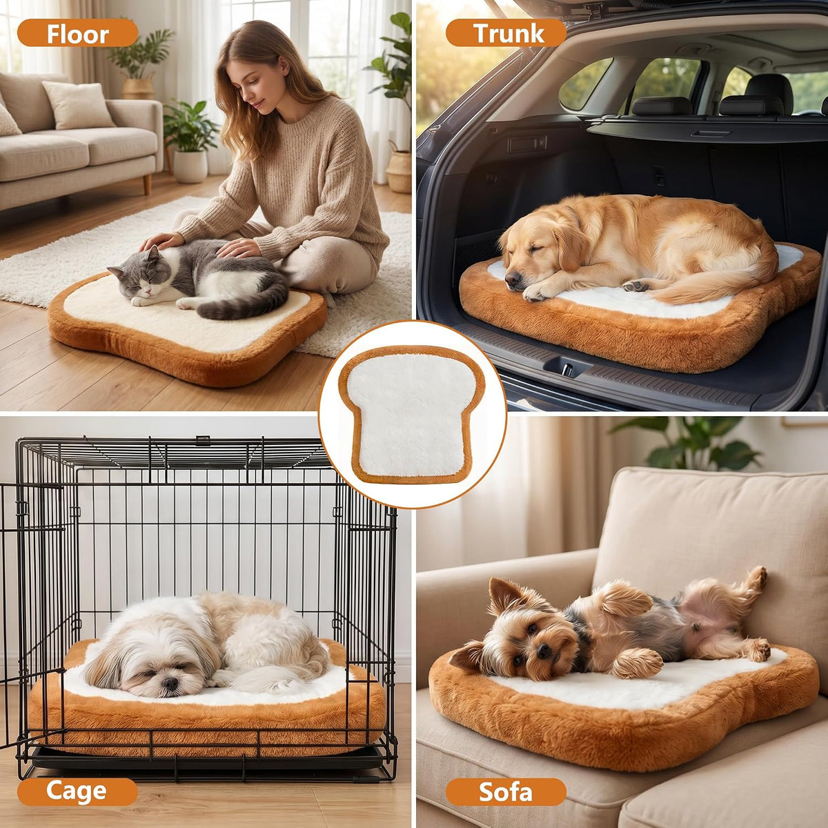 Dog Beds for Small Dogs, Toast Shaped Dog Bed Mats with Orthopedic Foam, Machine Washable Non-Slip Pet Bed, Plush Soft Small Puppy Bed for Indoor