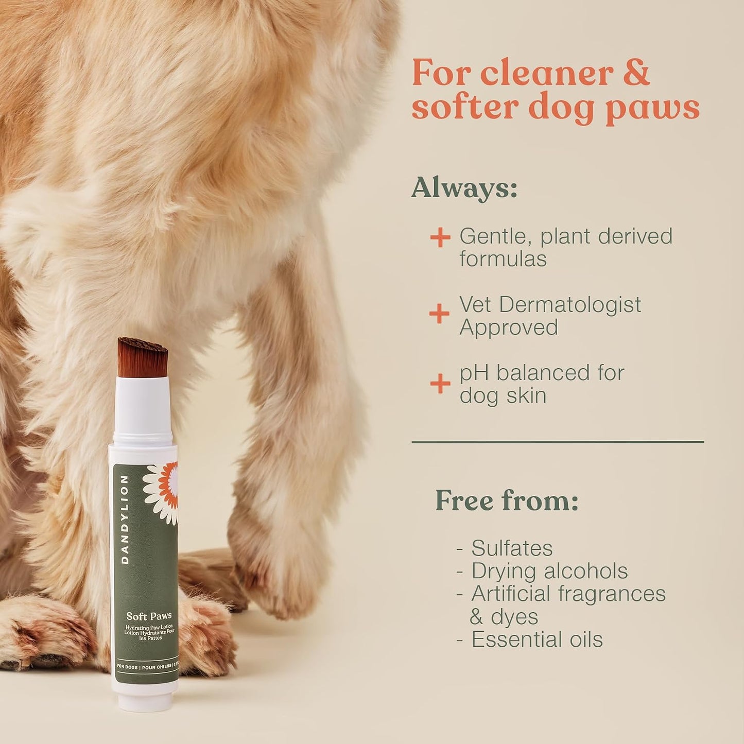 Dandylion Daily Paw Care Kit | No-Rinse Dog Paw Cleaner + Paw Lotion with Brush | Fragrance-Free, Ph-Balanced Formula | Desiged for All Dog Breeds