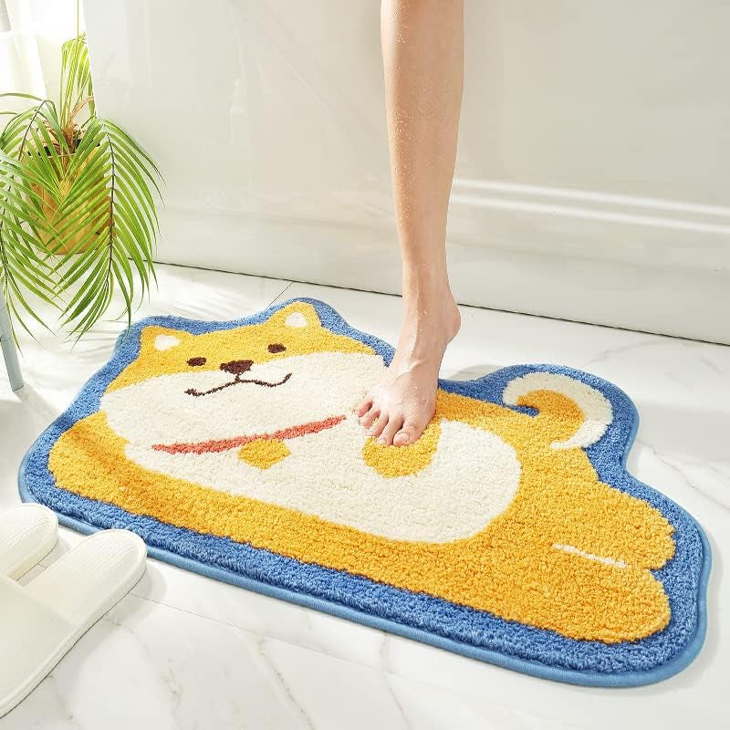 Ankah Shower Mat, Bath Mat Cute, Cartoon Picture Design Shower Rug, Non-Slip, Durable, Wool Absorbent Bath Rug, Super Soft Door Mat, Wool Carpet, Machine Washable, 19.7" X 31.5", Dog