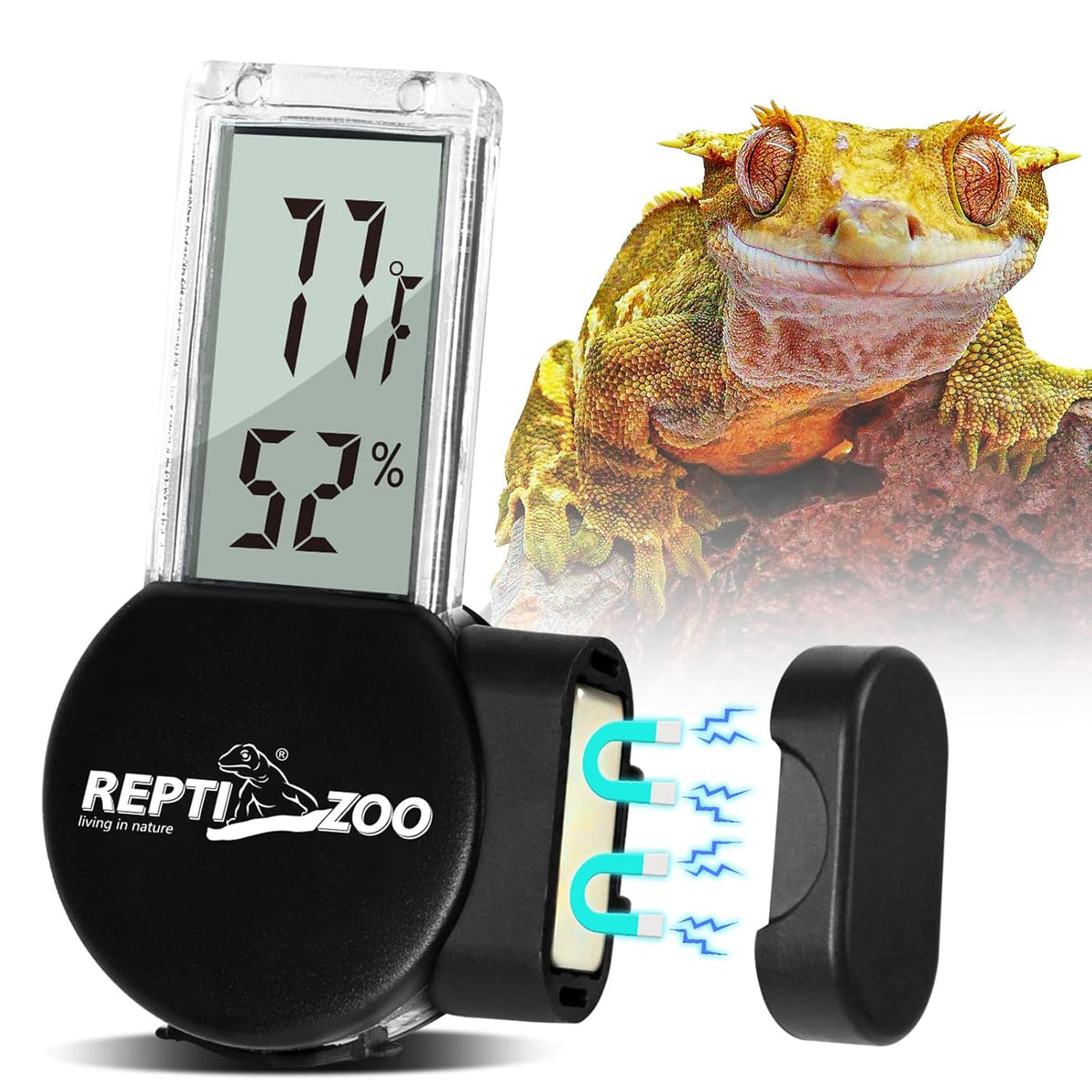 REPTI ZOO Magnetic Reptile Thermometer and Humidity Gauge, Digital LCD Temperature Humidity Monitor, Tank Terrarium Temp and Humidity Meter Accessories for Bearded Dragon, Snake, Hermit Crabs, Gecko