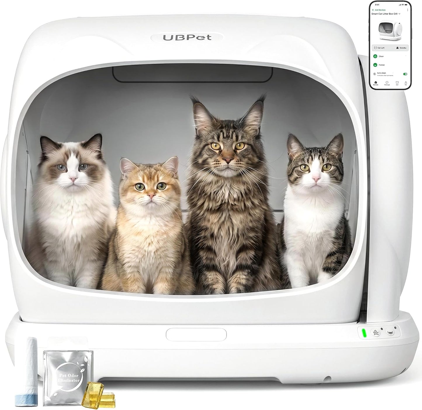 UBPET Automatic Litter Box, 106L Extra Large Self-Cleaning Cat Litter Box for Multiple Cats, Smart App Control, Odor-Control System, Anti-Pinch Safety Design, Includes Waste Bags and Deodorizer Blocks