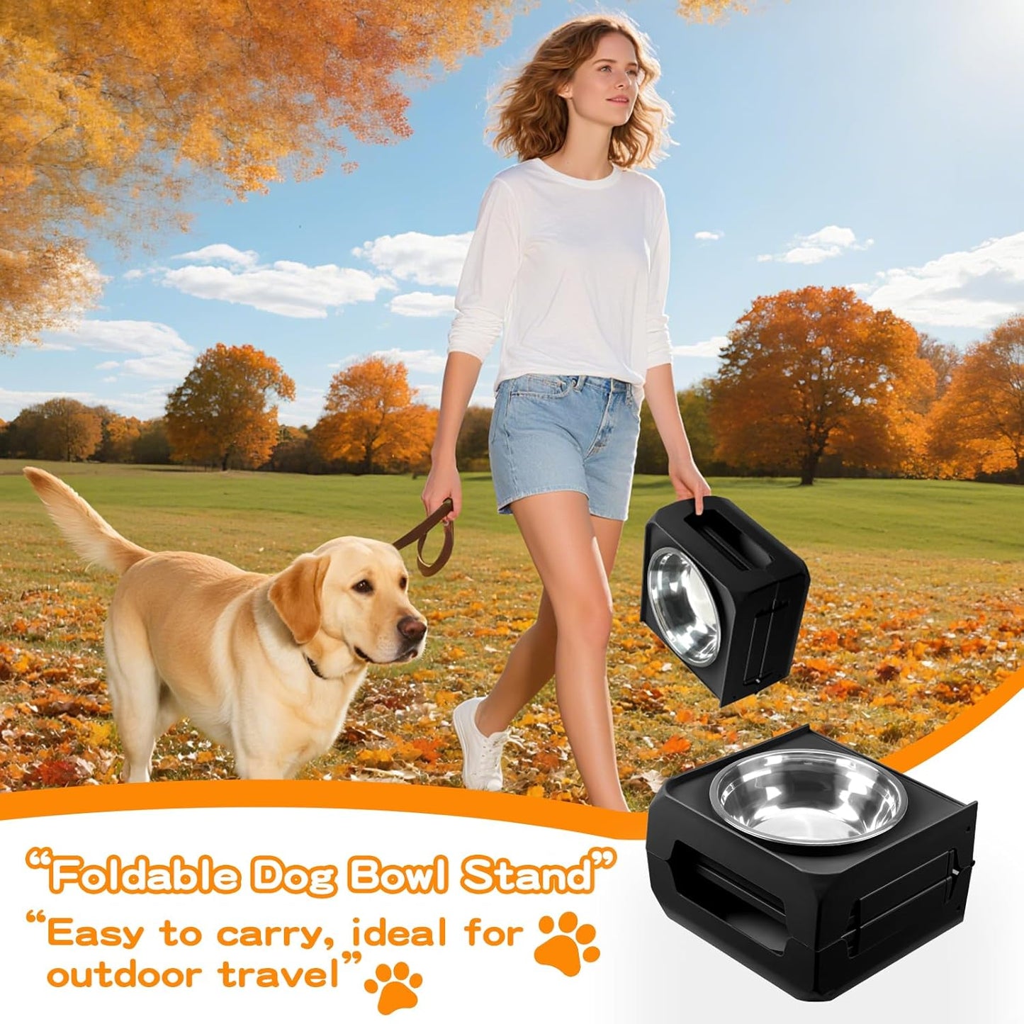 Elevated Dog Bowls for Large Dogs 5 Adjustable Heights 7.5"-15.4", 2 X-Large 10” Stainless Steel Bowls, Heavy Duty Raised Dog Bowl Stand Foldable Pet Feeder for Dogs Shoulder Height over 15”, Black