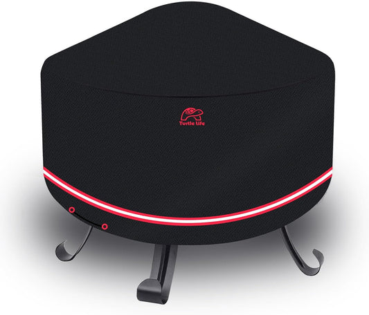 Fire Pit Cover, Heavy Duty Waterproof Outdoor Patio round Table Cover for Gas Fire Pit Table & End Table & Coffee Table & Ottoman, Dia32"X20", Black
