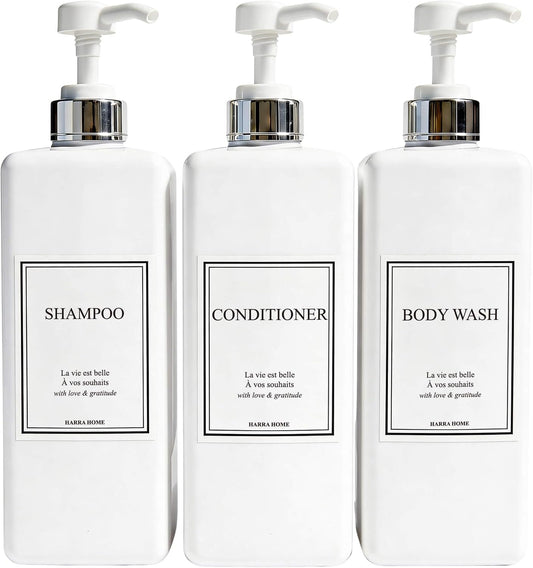 Modern Design Shampoo and Conditioner Dispenser, Large 27Oz, Set of 3
