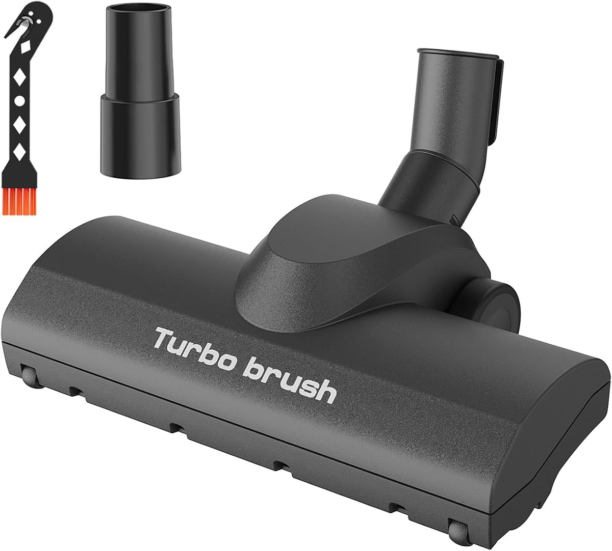 Portek Turbo Brush Head for 1-1/4" and 1-3/8" Vacuum Cleaners, Air-Driven Floor Nozzle Attachment with Adapter and Cleaning Tool for Pet Hair Removal on Carpets and Hard Floors