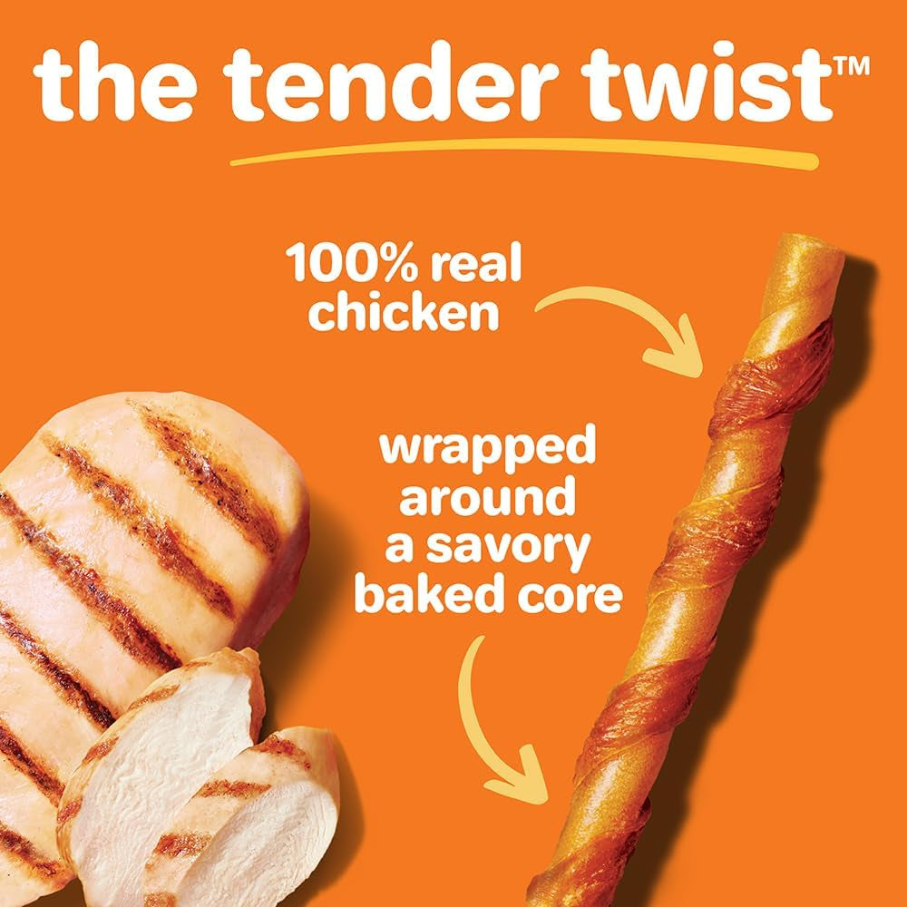 Hartz Oinkies Tender Twists Rawhide‑Free Dog Chews with Real Chicken Breast, Highly Digestible, Long‑Lasting Treats, 36 Count
