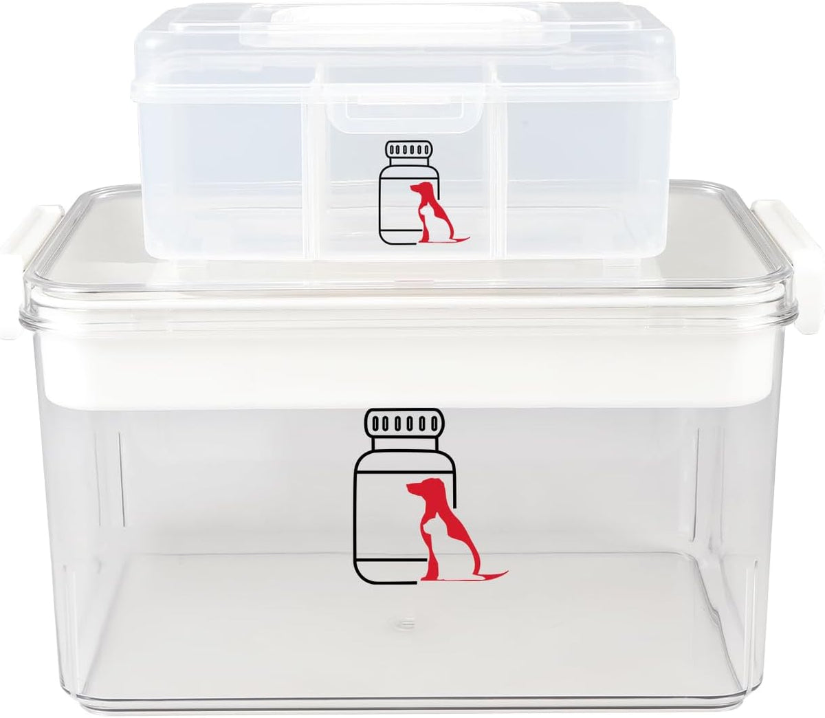 Set of 2 First Aid Kit Box,Large Pet First Aid Kit Bin Empty,Portable Medicine Box for Dog Cat,Medic Organizer with Handle,Family Dog Travel Camping Emergency Tool Set