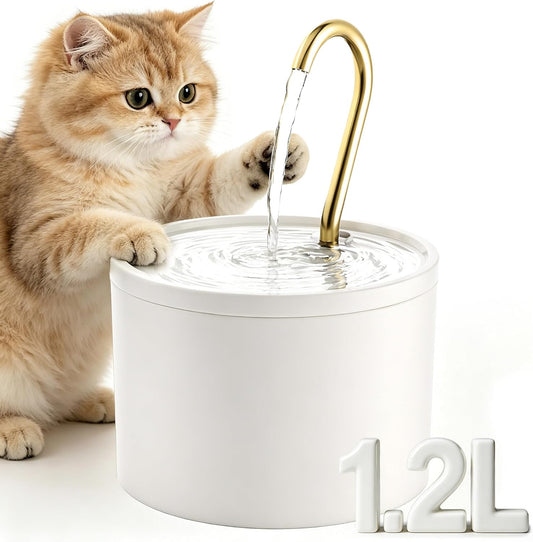 Tomxcute Ceramic Cat Water Fountain, 1.2L/40Oz Mini Pet Dispenser for Cats