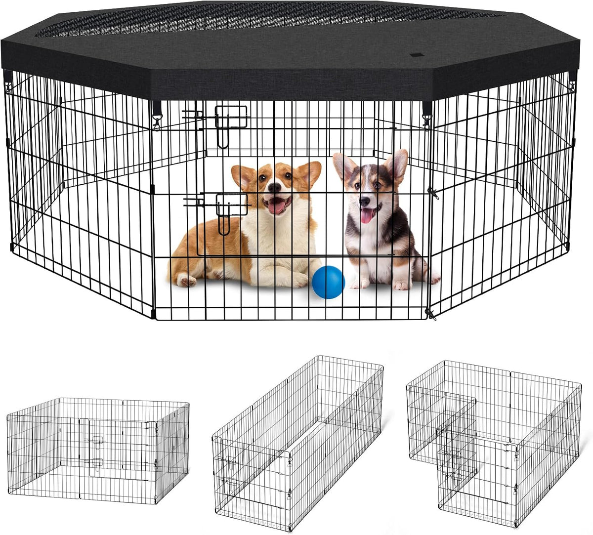 Peekaboo Dogplaypen 24 In-8 Panel Metal Rustproof Pet Fence with Top Cover