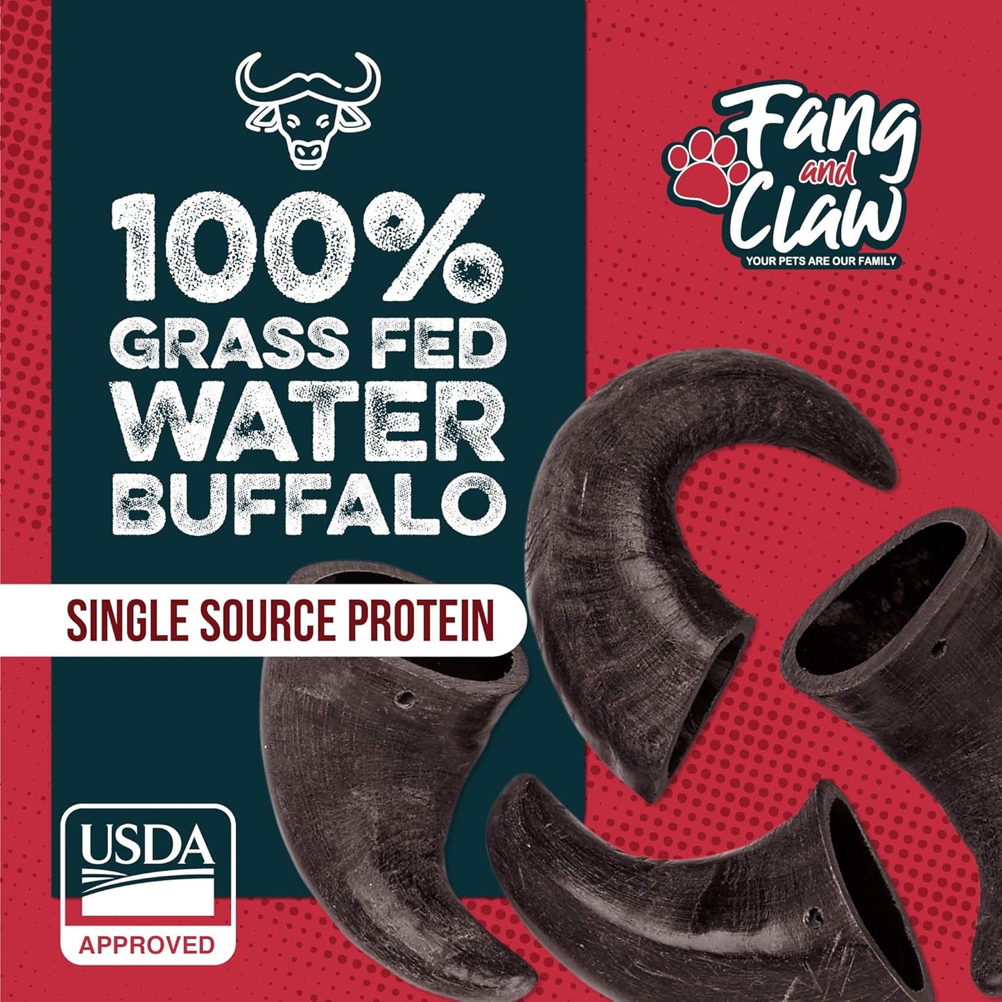 4 Pack Water Buffalo Horns for Dogs, Large 8 Inch - Natural Antler & Rawhide Bone Alternative for Aggressive Chewers, Long Lasting Single-Source Grass-Fed Dog Chew