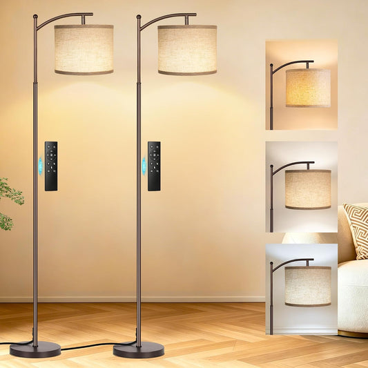 2 Pack 65" Dimmable Floor Lamps for Living Room with Remote and Foot Switch, Modern Standing Tall Lamp, Corner Lamp for Bedroom, Bulb Included, 3000K-6500K, Brown