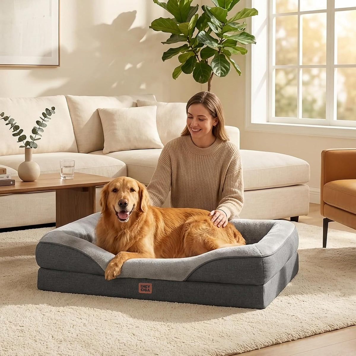 EHEYCIGA Orthopedic XL Dog Bed for Large Dog, Memory Foam Dog Couch, Grey