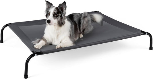 50" Lx32 Wx8 H Cooling Elevated Dog Bed for Large Dogs with Non-Slip Floor Protectors & Breathable Mesh, Raised Indoor & Outdoor Dog Cot Pet Hammock, Grey