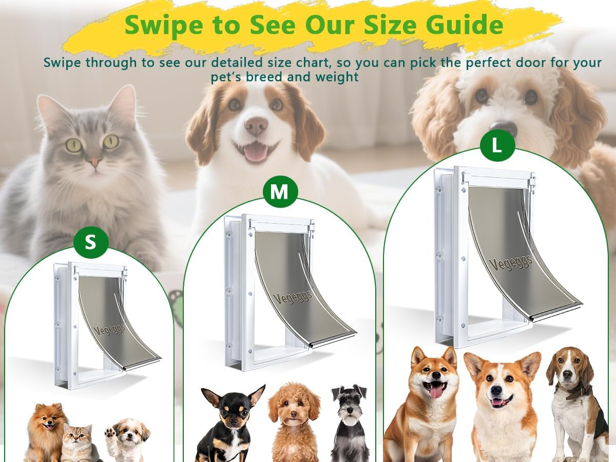 Pet Door Dog Door Easy Install - Wood & PVC Doors & Walls，Cat Door Free Movement & Strong Magnetic Auto-Close & Sliding Lock,Telescoping Frame,5 3/4" X 9 1/3" for Small Dogs Cats up to 15 Lb