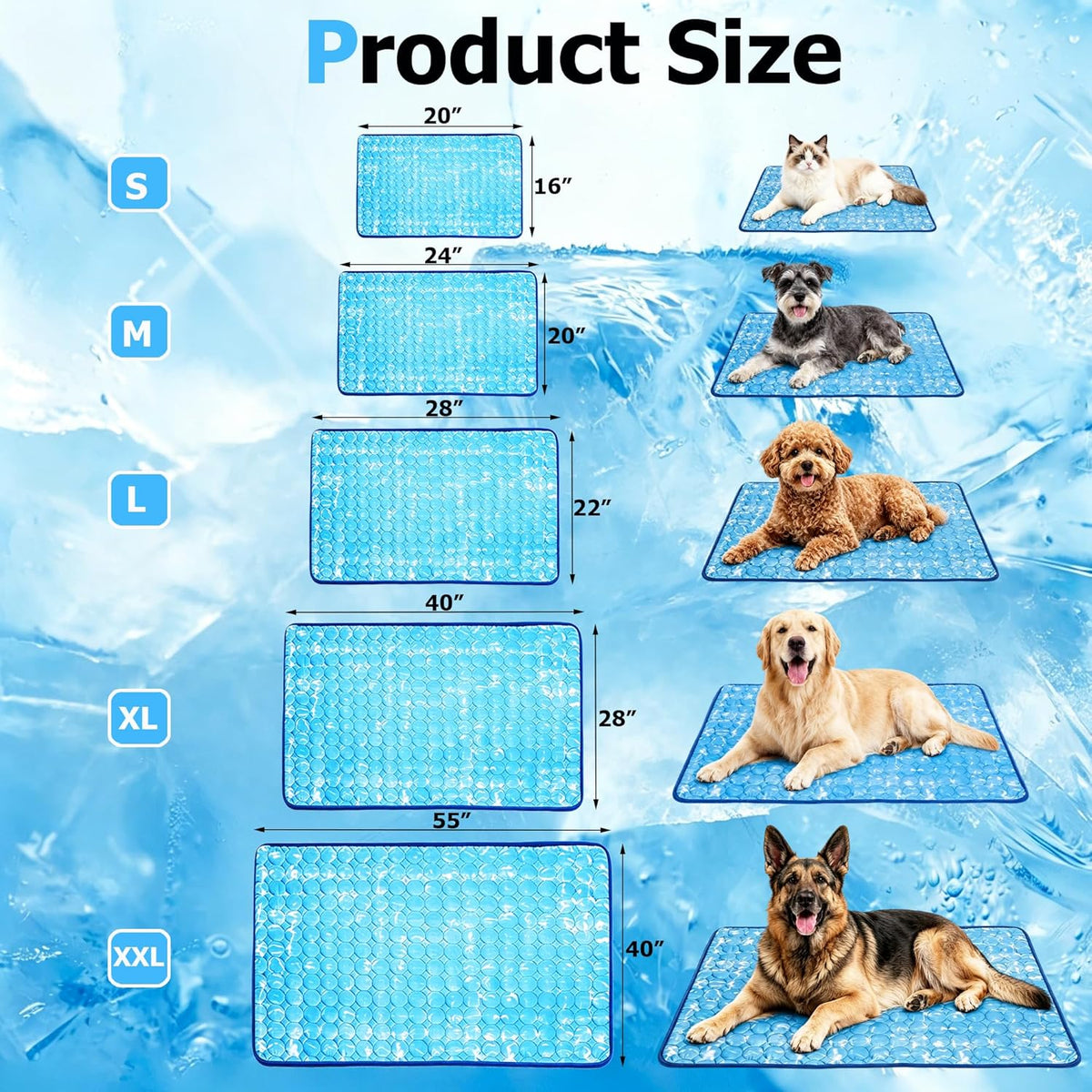 Dog Cooling Mat, 55''X40''Arc-Chill Cooling Fiber Self-Cooling Pad for Dogs - Washable Non-Toxic Summer Pet Mat, Non-Slip Foldable Portable Soft Pad for Indoor Outdoor/Kennel Bed Sofa Floor Car