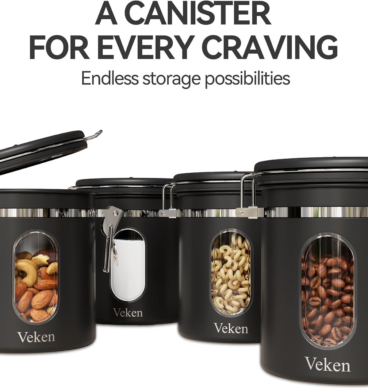 Veken Coffee Canister with Window,Airtight Stainless Steel Compact Jar,16Oz