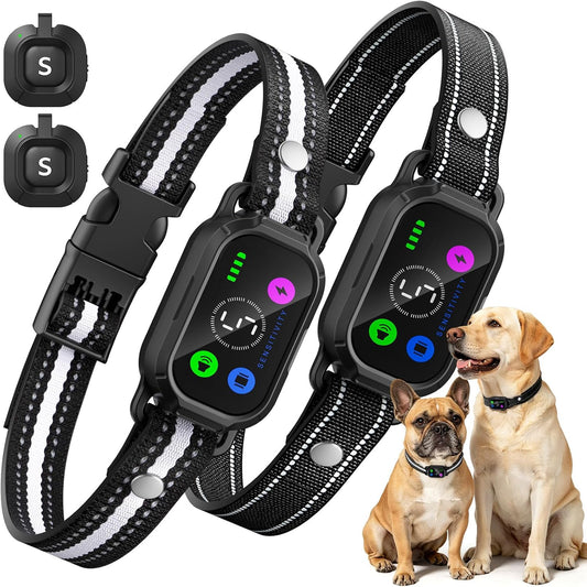 Bark Collar with Remote Tag 2 Pack, Automatic & Manual Dog Bark Collar, Humane Progressive Training System with Shock Vibration Beep Mode, 5 Sensitivity for Small Medium Large Dog, Matte Black