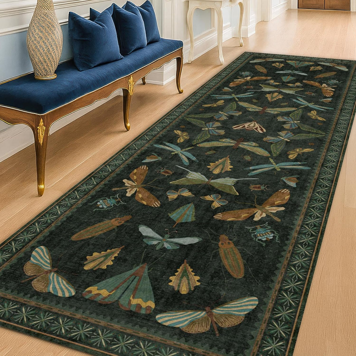 Hazo Haus 8 Ft Long Hallway Runner Rug - Boho Green Rug for Kitchen Floor, Entrance Indoor, Washable Wide Runner Non Slip, Dark Green 2'6''X8'