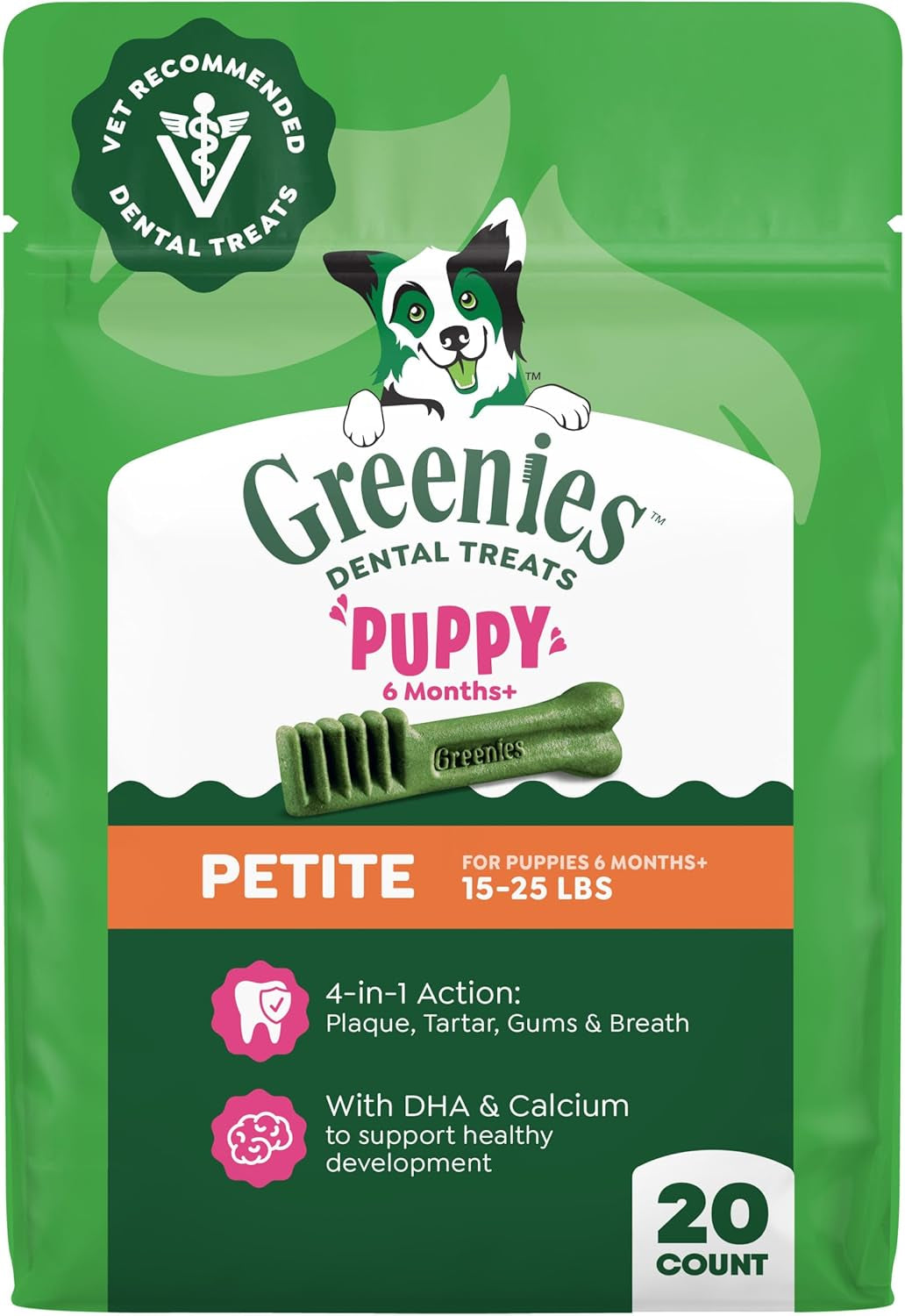 Greenies Veterinarian-Recommended Natural Dental Puppy Treats Petite Size, Dental Treats for Dogs, 12 Oz. Pack, 20 Count