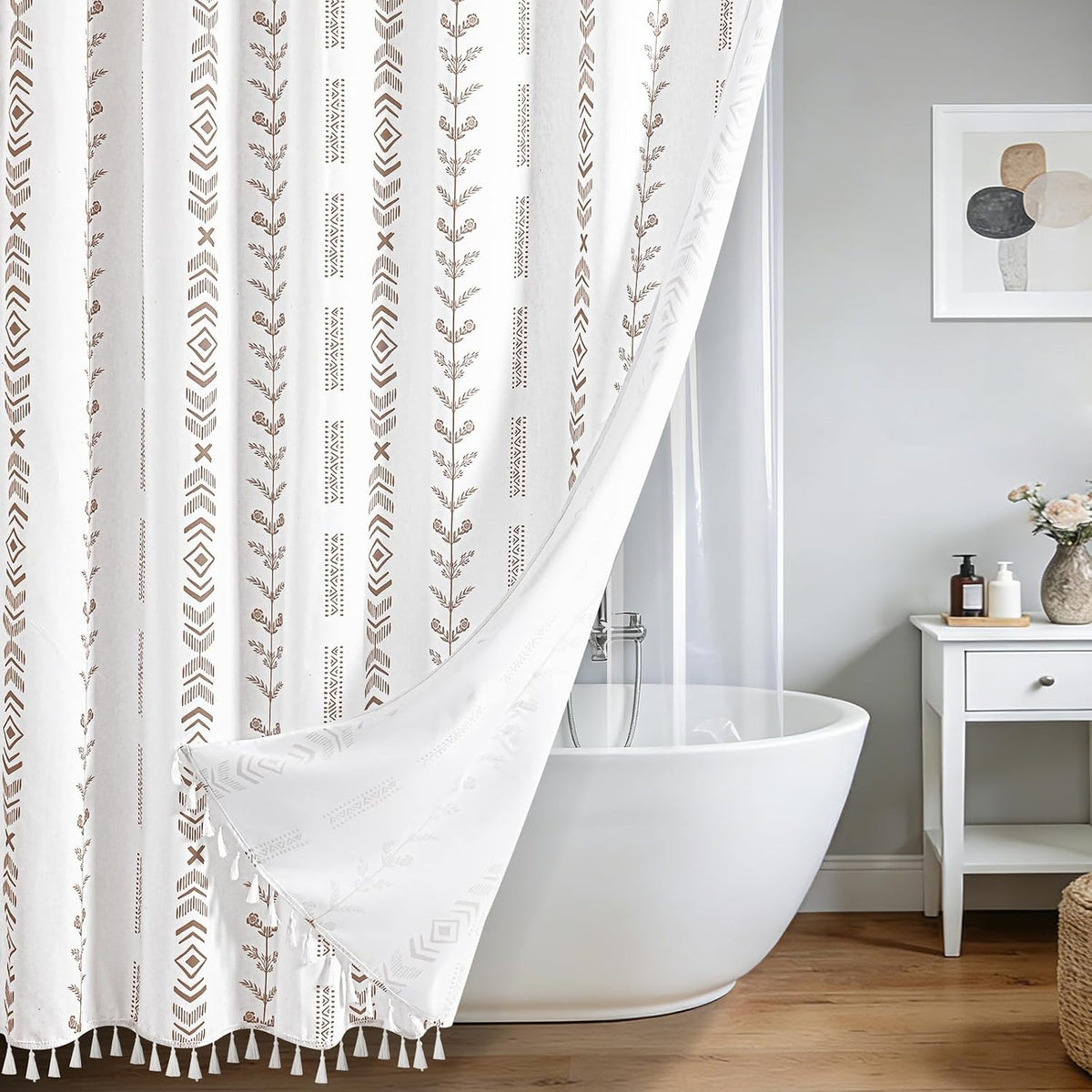 Yinhua Boho Shower Curtain Set with Waterproof PEVA Liner