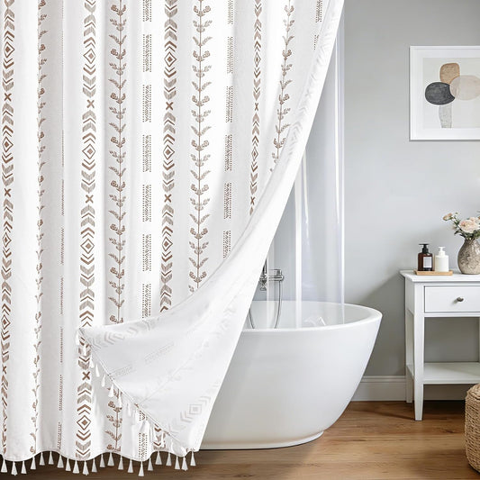 Yinhua Boho Shower Curtain Set with Waterproof PEVA Liner