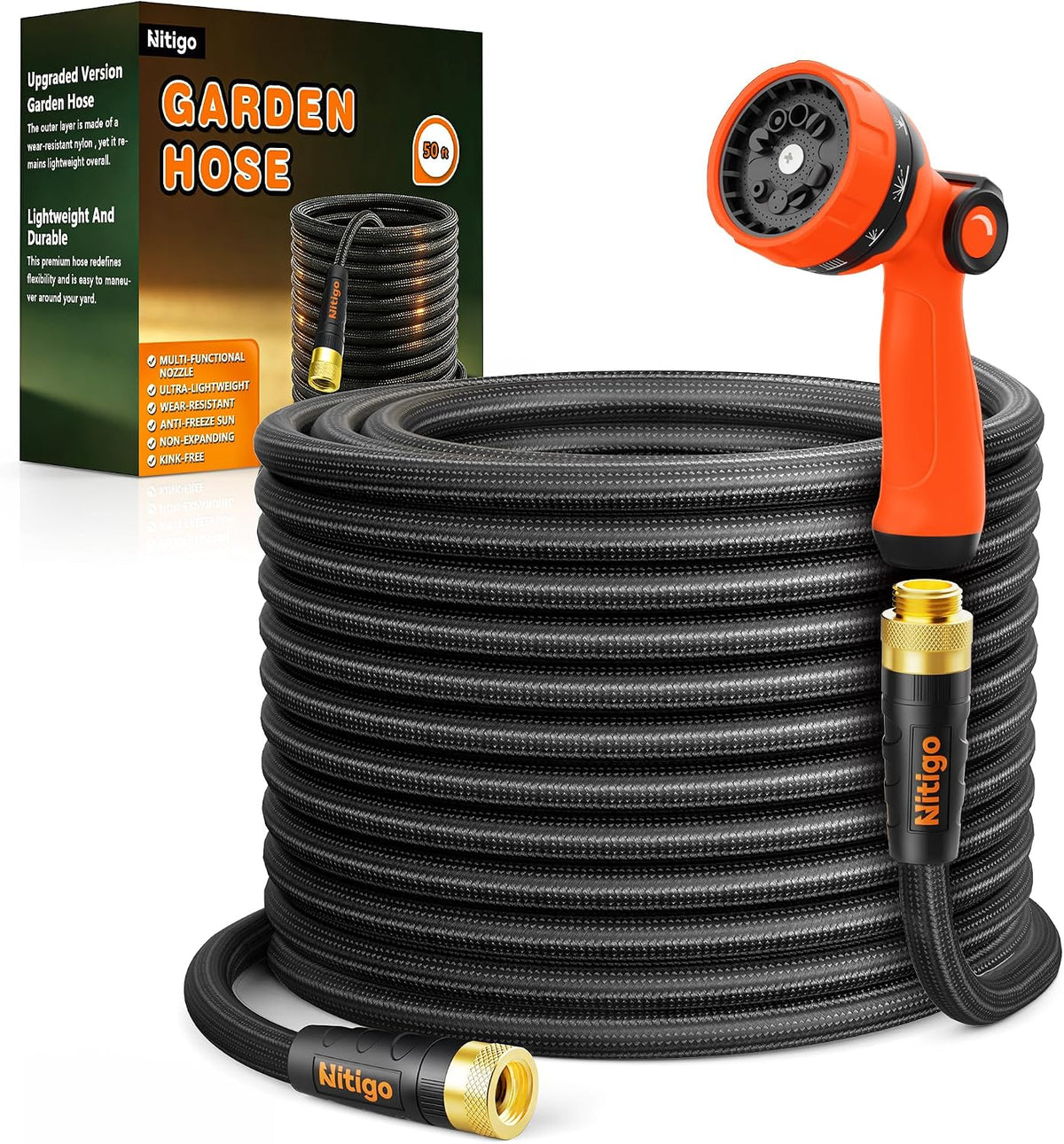 Nitigo Ultra Lightweight Garden Hose 50 FT, 2 Pounds