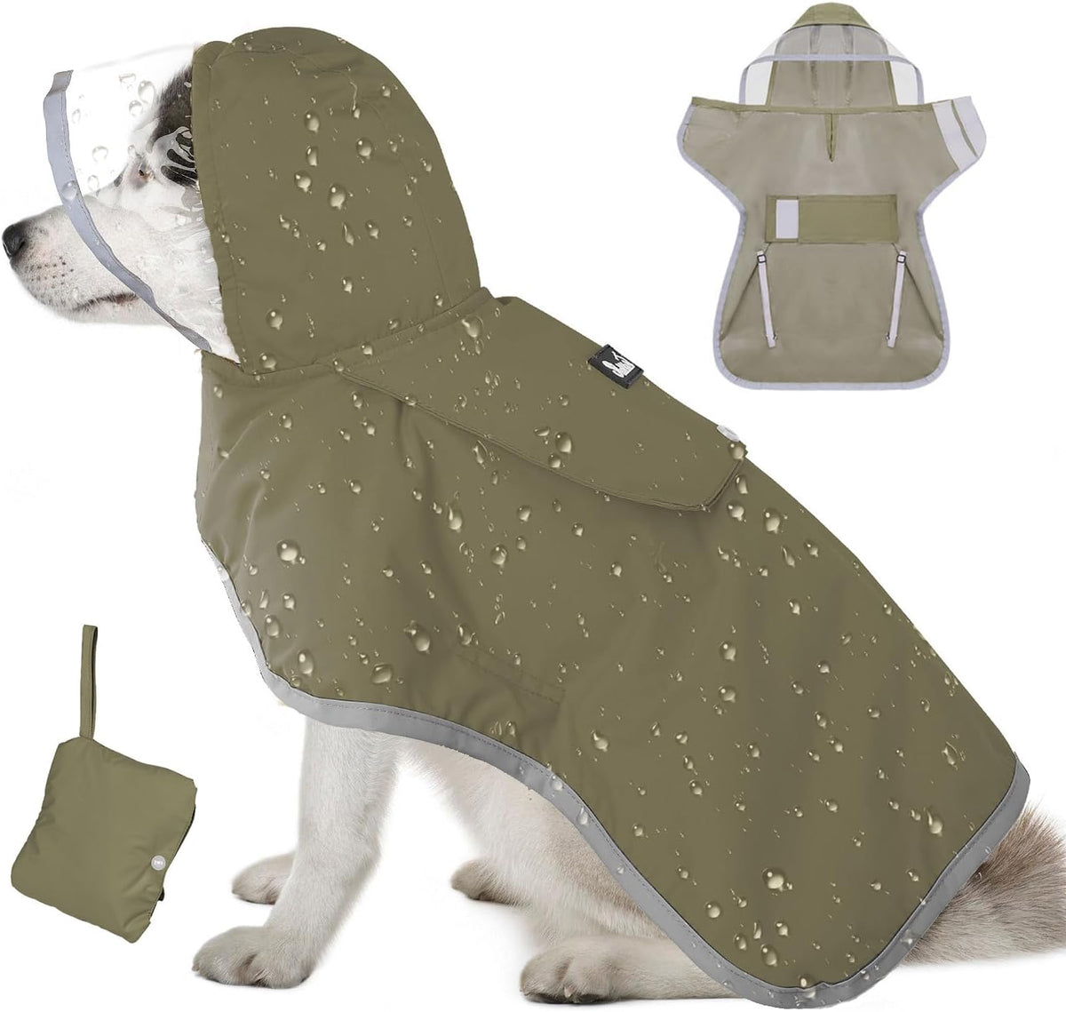 Lukovee Dog Raincoat, Ultra-Light Rain Jacket with Hood & Leash Hole, M