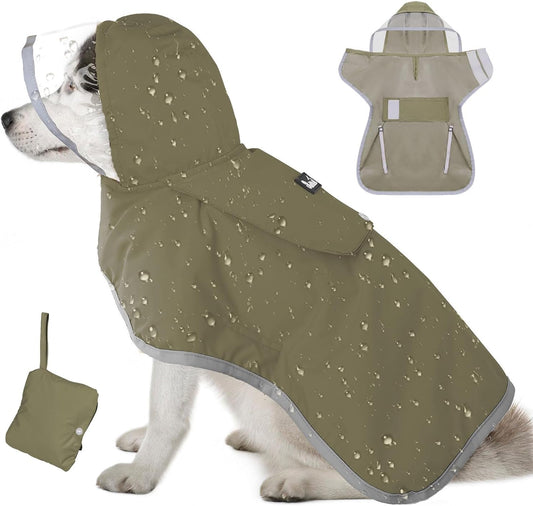 Lukovee Dog Raincoat, Ultra-Light Rain Jacket with Hood & Leash Hole, M