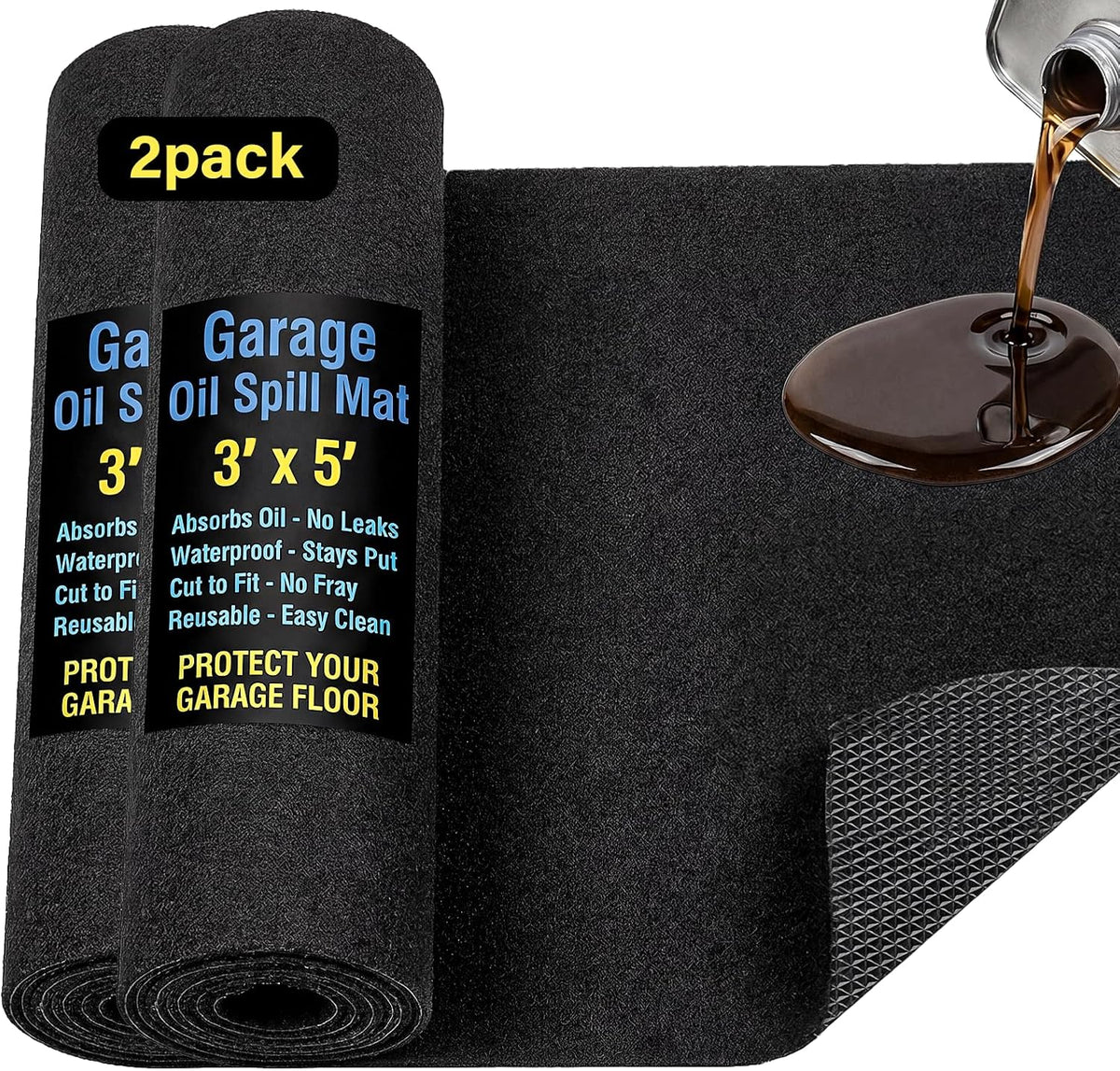 AHEONLAR Oil Spill Mat, 36" X 60" 2Pack Waterproof Garage Floor Mat, Durable Garage Floor Mats for under Car, Oil Change Mat Easy to Clean, Washable Garage Mat Protect Floor from Spill & Stain（Black）