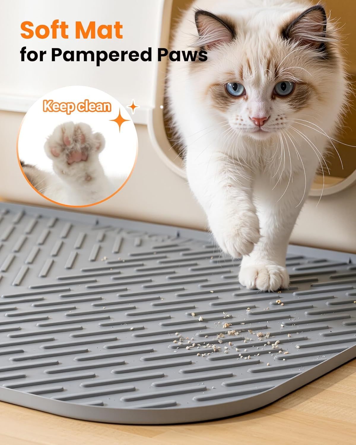 Cat Litter Box Mat, 47" X 37" Extra Large Cat Litter Mat, Silicone Waterproof Litter Trapping Mat for Scatter Control Soft on Kitty Paws Non-Slip Easy to Clean (Gray)