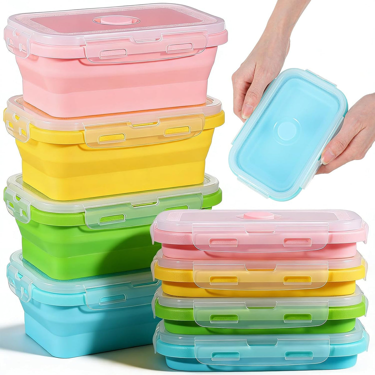 8 Pcs Silicone Food Storage Containers, 17 Oz/500 Ml Silicone Bowls for Camping with Airtight Lids, Bpa-Free Square Bowls for Meal Prep, Freezer Dishwasher Microwave Safe, 4 Colors
