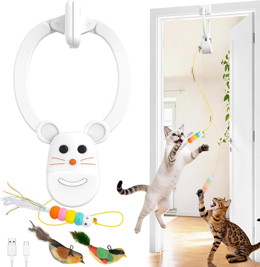 Interactive Cat Toys for Indoor Cats, Door Hanging Flying Bird Feather Toy