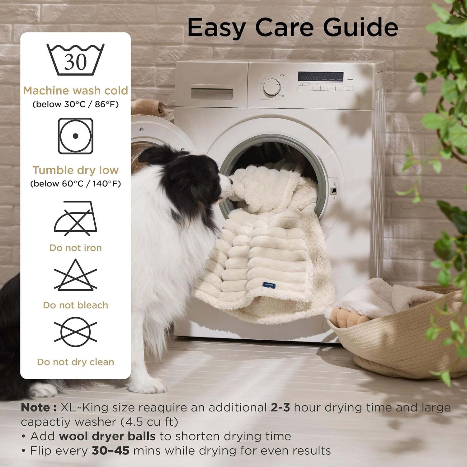 Bedsure Comfyfleece™ Waterproof Dog Blankets for Large Dogs - Soft Pet Cat Blanket Corduroy Fleece for Couch Bed Protector Washable, Cozy Calming Reversible Furniture Protection,50"X60", Cream