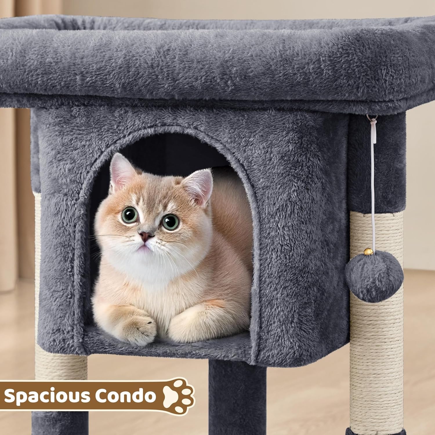 Yaheetech 23.5In Cat Tree – Sturdy & Stable, Space-Saving 3-Level Cat Tower with Plush Perch, Condo, Sisal Scratching Posts & Dangling Ball, Perfect for Apartments, Dark Gray