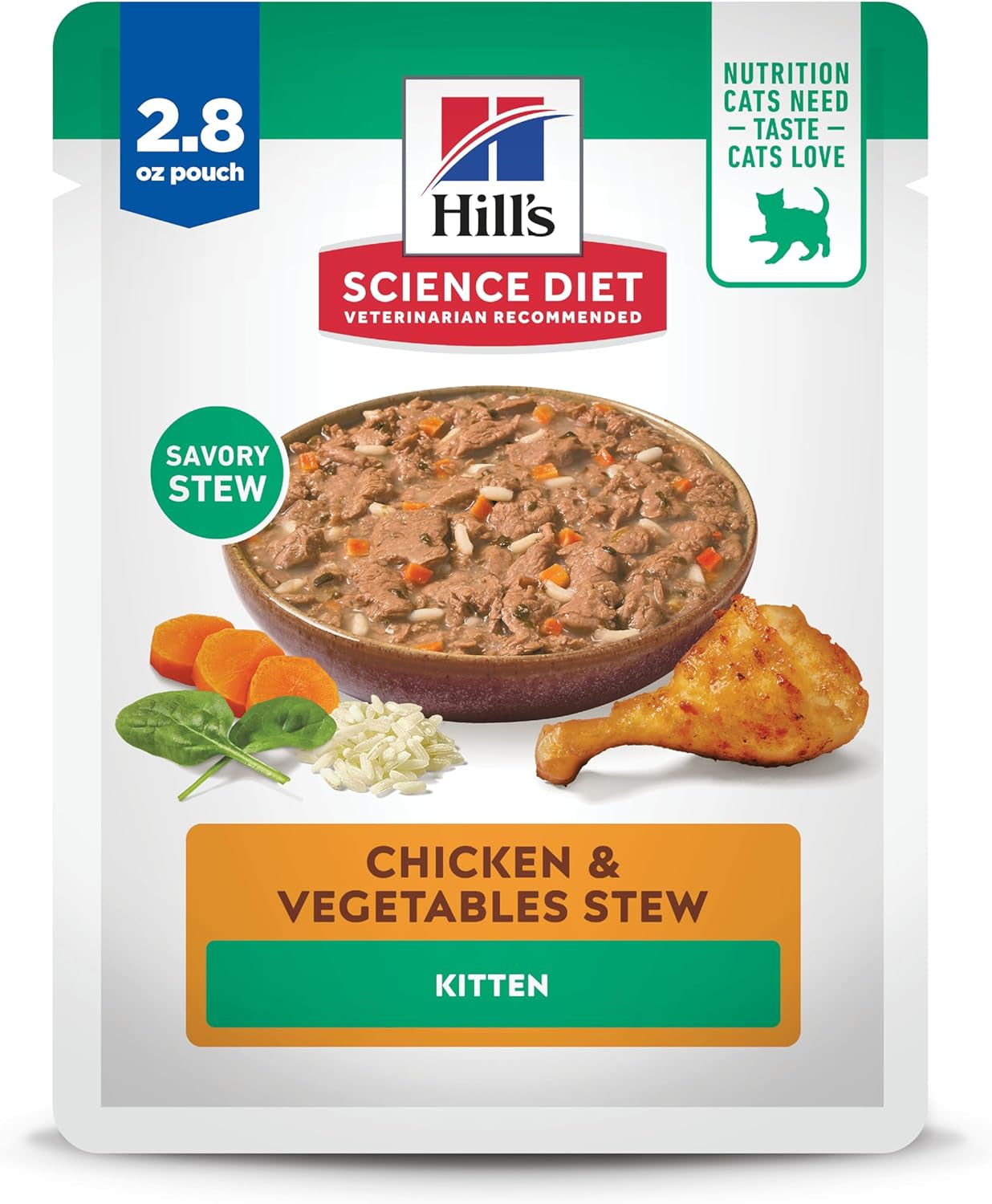 Hill'S Science Diet Kitten Wet Cat Food, Chicken & Vegetables Stew, 2.8 Oz. Pouches, 24-Pack