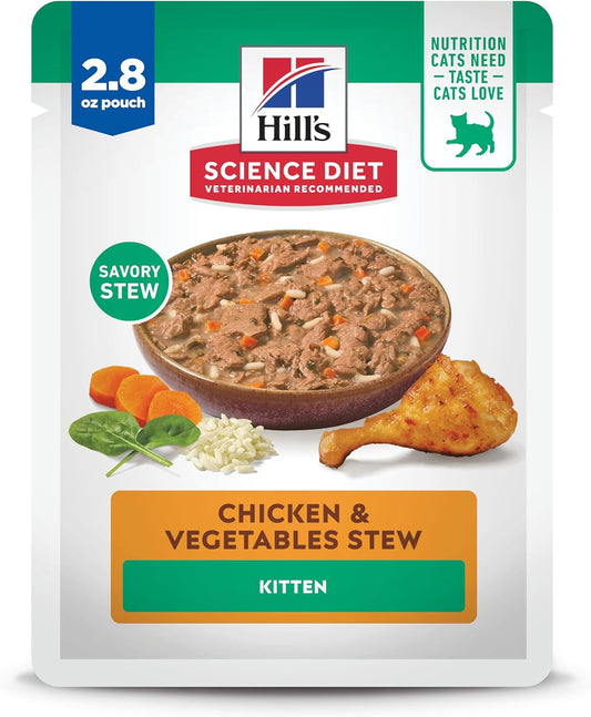 Hill'S Science Diet Kitten Wet Cat Food, Chicken & Vegetables Stew, 2.8 Oz. Pouches, 24-Pack