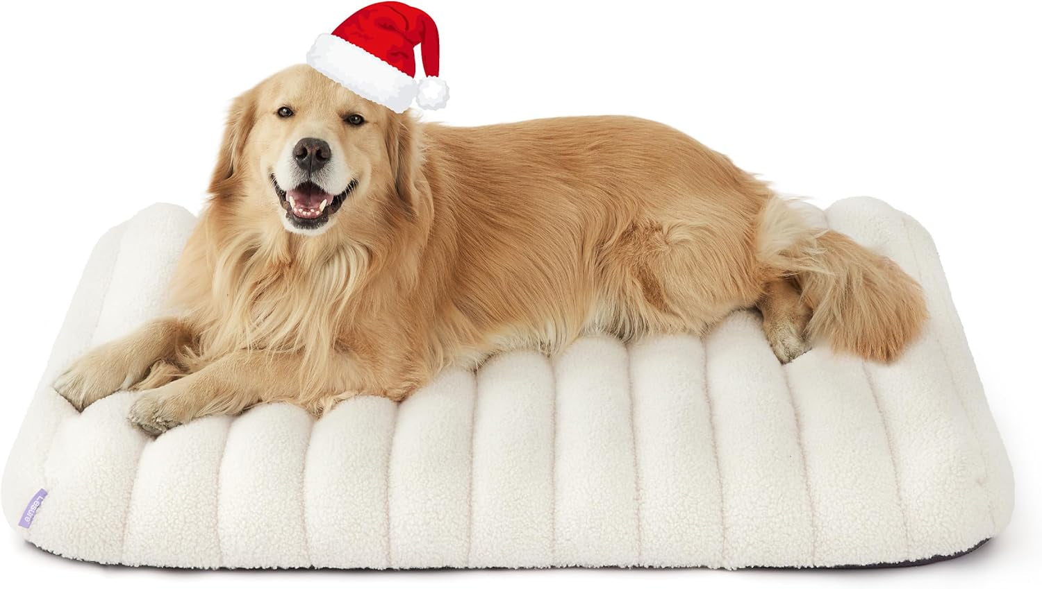 Cute Orthopedic Dog Bed for Extra Large Dogs, XL Waterproof Chic Flat Pet Beds with Removable Washable Cover, Fuzzy Thick Egg Crate Foam Pet Mat for Indoor Use (44" X 32", Cream)