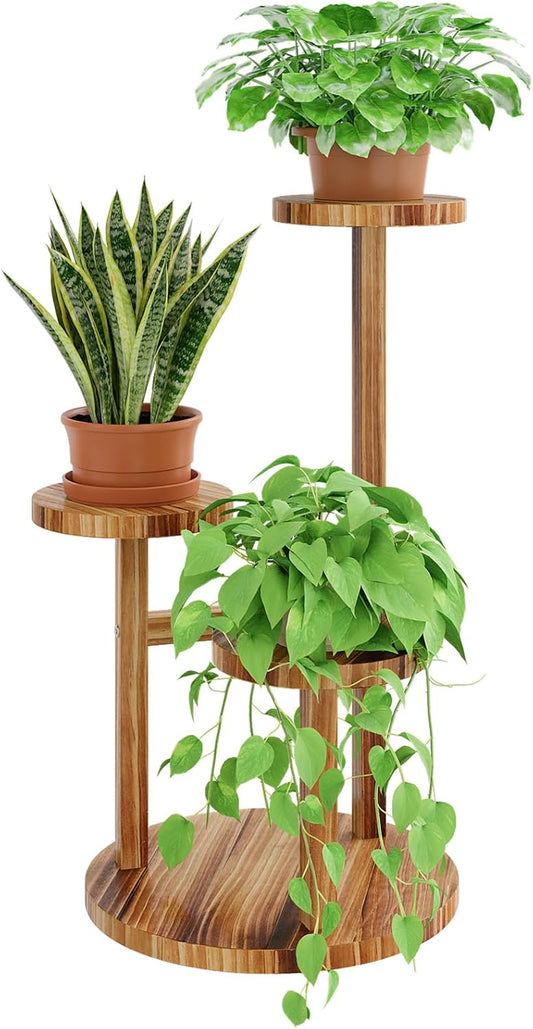 Bamworld Plant Stand Indoor 3 Tier Wood Plant Shelf for Multiple Plants, Tall Corner Plant Stand for Outdoor round Flower Stand Plant Holder for Living Room Patio Garden Balcony