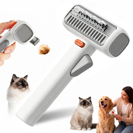 2-In-1 Dematting Comb for Cats & Dogs, Self-Cleaning Deshedding Brush for Dogs & Cats, Safely Removes Mats, Tangles and Loose Fur for Long or Short Hair(White)