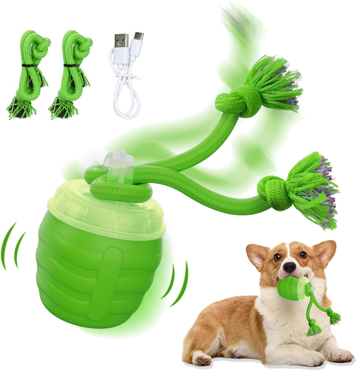 Interactive Dog Toy, [Newly Upgraded] Motion Activated Rolling Squeaky Ball for Medium/Large Dogs, Automatic Moving Dogs Ball for Boredom, USB Rechargeable(Green)