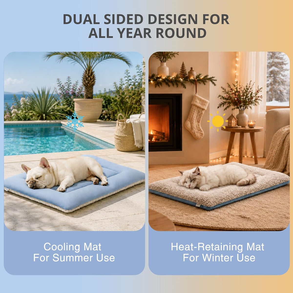 Cooling Mat for Dogs & Cats, Reversible Self Warming Cat Bed, 24"X18"X2"