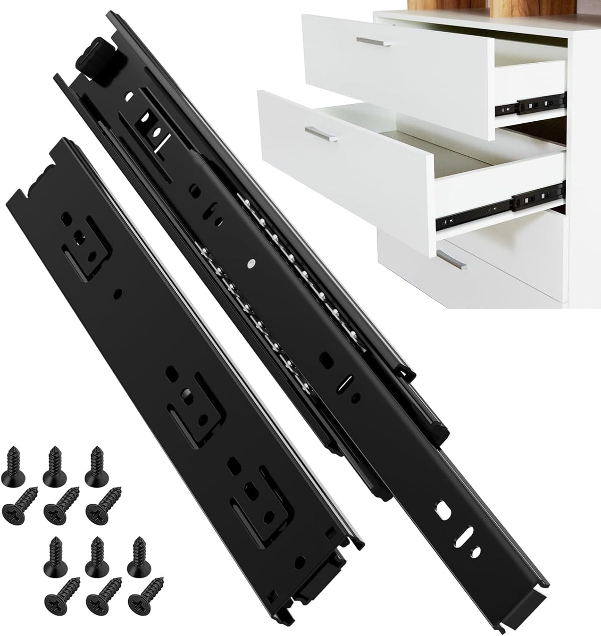 Tobegreat 10 Inch Side Mount Drawer Slides, Black, Full Extension, 1 Pair