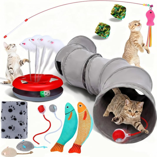 12 Pcs Cat Tunnel Set Interactive Cat Toy Collapsible Pet Tunnel