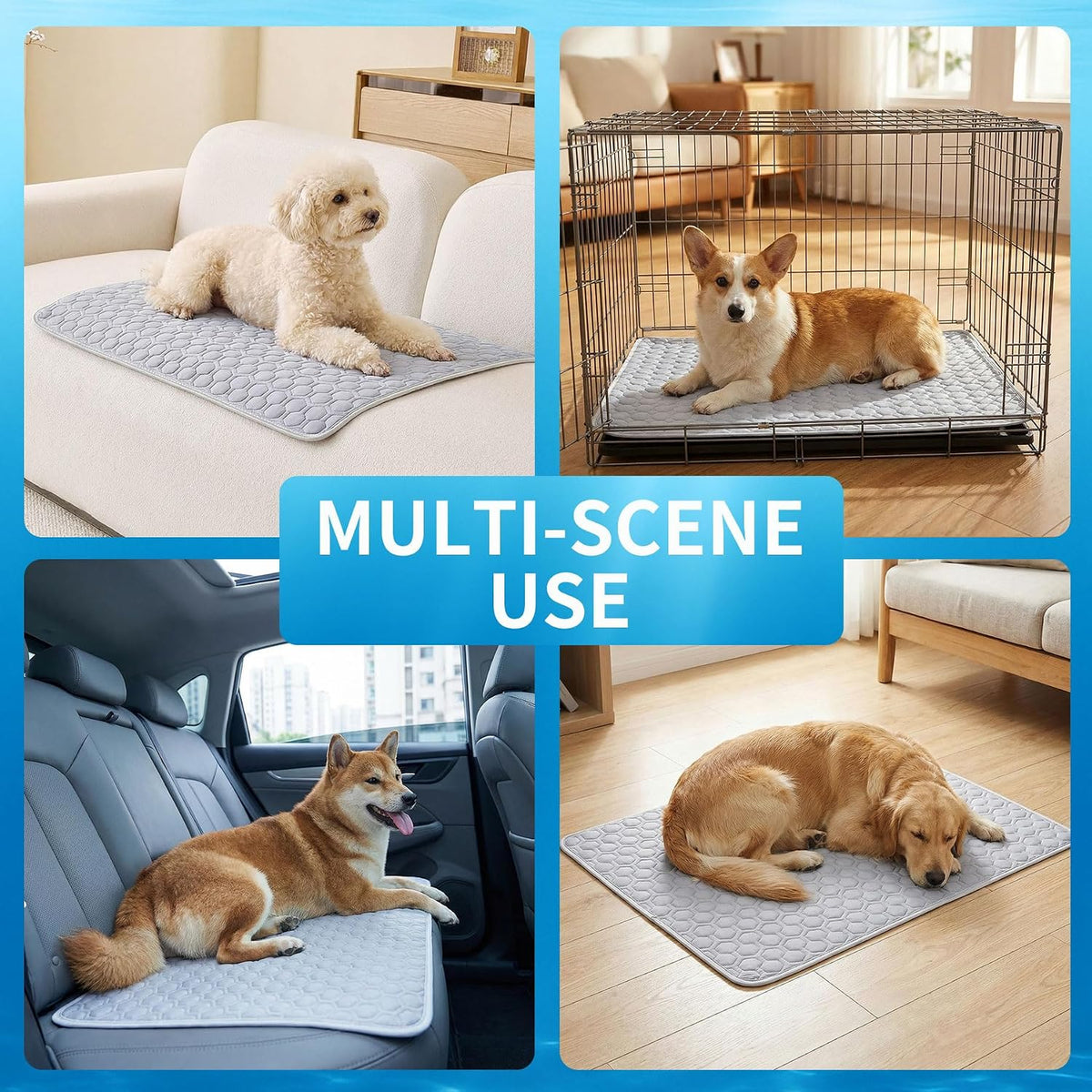 HAOMAIJIA Pet Cooling Mat for Dogs Thick Soft Washable Dog Cooling Mat Indoor Upgrade Waterproof Non-Slip Self Cooling Pad for Dog and Cat (Grey, 26'' X 36'' Large)